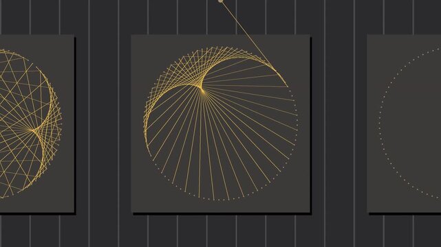 String art thread winding on nail boards production line process animation seamless loop in subtle black tones
