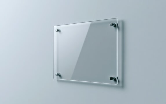 a transparent rectangular plexiglass frame is mounted on a light gray wall