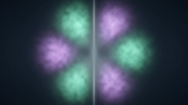 Quantum atomic orbital wave function probability cloud morphing seamless loop in cool emerald tones