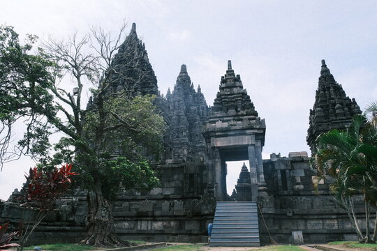 Stone gateway and steps leading into the Prambanan temple complex