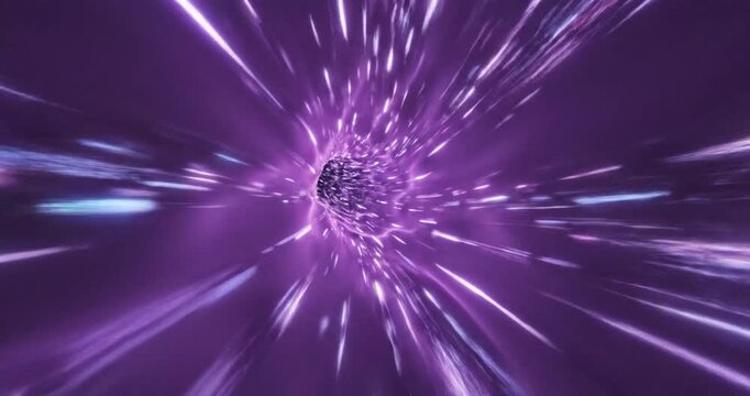 Animated purple neon abstract tunnel with flowing glowing waves creating a futuristic digital vortex background 3d rendering. 4K Video 60 fps