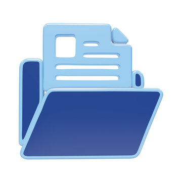 3D render of a blue folder with medical documents and records inside for elderly care management isolated on a transparent background