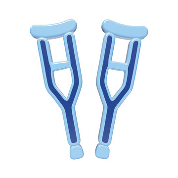 3D rendered pair of blue medical crutches icon for healthcare and mobility support isolated on a transparent background