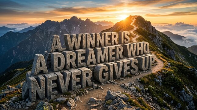 A Winner Is a Dreamer Motivational Quote on Epic Mountain Summit