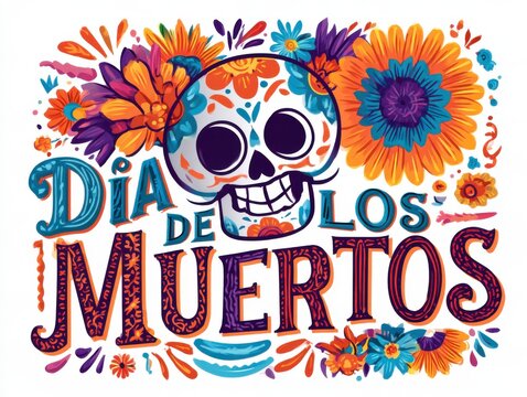 Colorful day of the dead skull with floral background illustration
