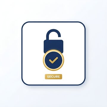 Secured padlock icon with a checkmark symbol and secure text badge displayed inside a square app button on white background.