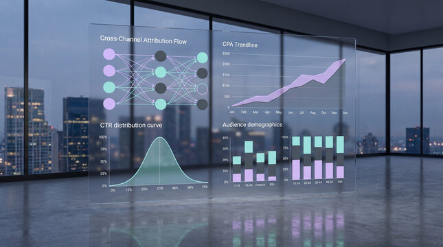 Futuristic digital financial dashboard displaying stock market charts and data analytics, business technology concept