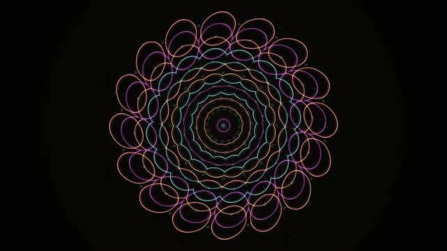 Abstract Colorful Glowing Interlocking Ring Sacred Geometry Mandala Motion Background
