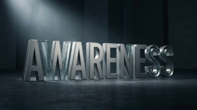 Awareness Metallic Lettering in Dramatic Moody Studio Light
