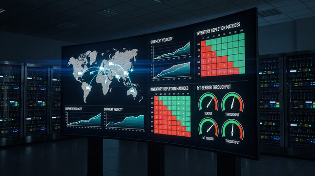 Futuristic digital dashboard with data analytics, colorful graphs and high-tech UI interface, artificial intelligence concept