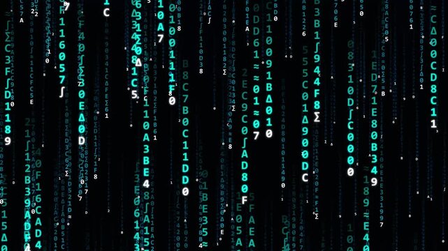 Data Rain 4K UHD Animated Cyberpunk Hexadecimal Code Cascade Falling Binary Streams Digital Matrix Abstract Technology Background
