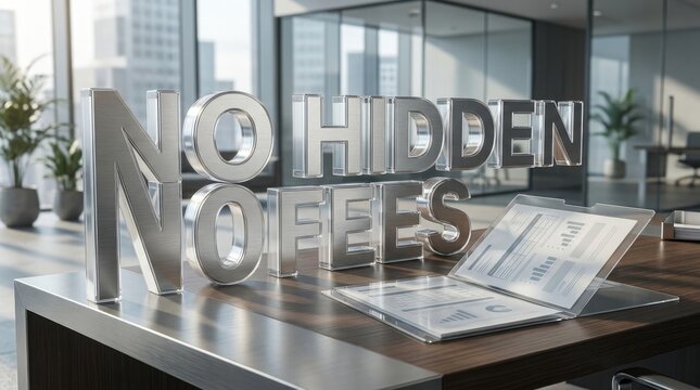 No Hidden Fees Transparent Lettering on Financial Contract Desk