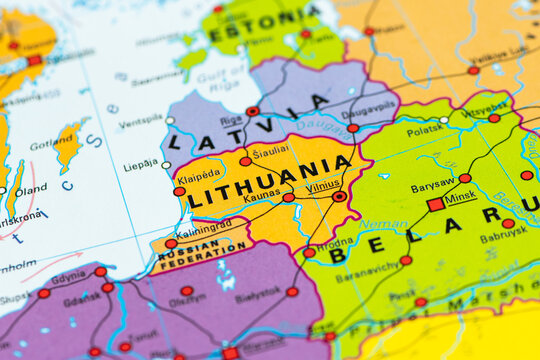 Political map of Lithuania, located in northeastern Europe along the Baltic Sea, European Union