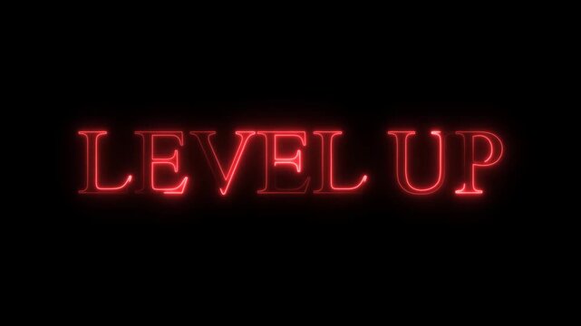 Neon glowing level up text effect motion graphics animation video background