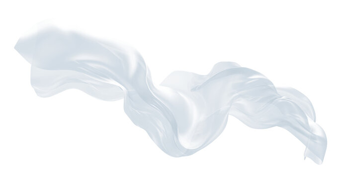 Luxury cloud dancer white sheer fabric flowing on transparent background 3D render