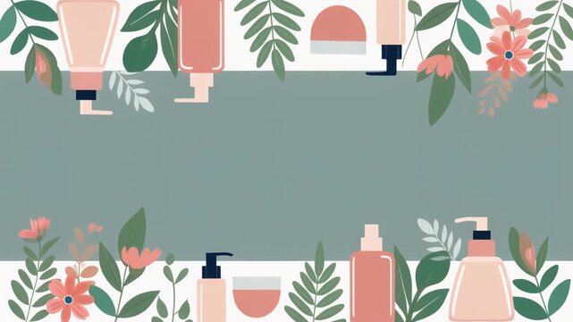 Modern Flat Vector Perfume Bottles and Skincare Containers with Botanical Leaves
