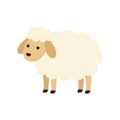 Fluffy white sheep illustration with light brown face and legs standing against transparent background suitable for farm animal themes and nursery wall decals. © Rubab