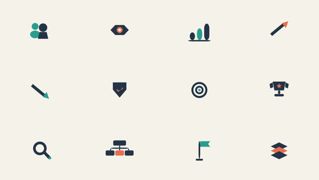 Competitor SEO analysis flat vector icon set