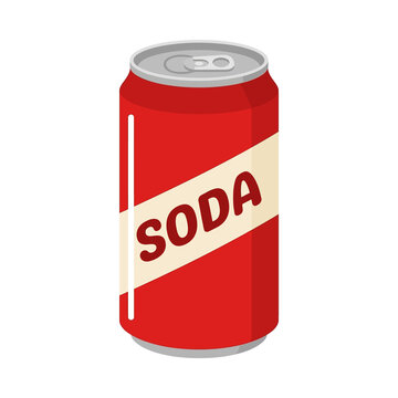 Red aluminum soda can vector design with realistic metallic top and pull tab featuring bold label text suitable for soft drink branding and beverage concepts.