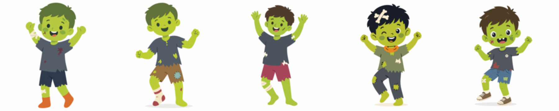 Vector illustration of a little boy dancing happily as a zombie at a Halloween