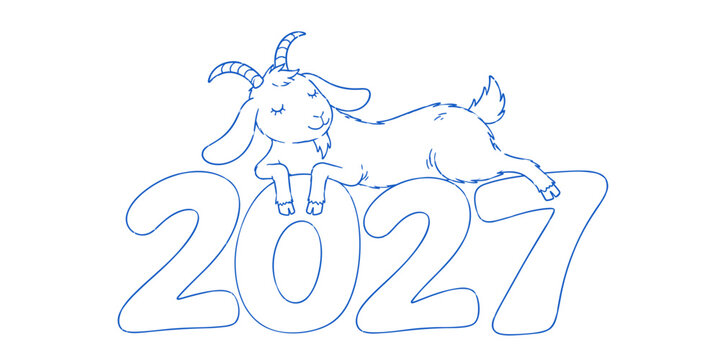 Blue line art goats playing around 2027 New Year numbers