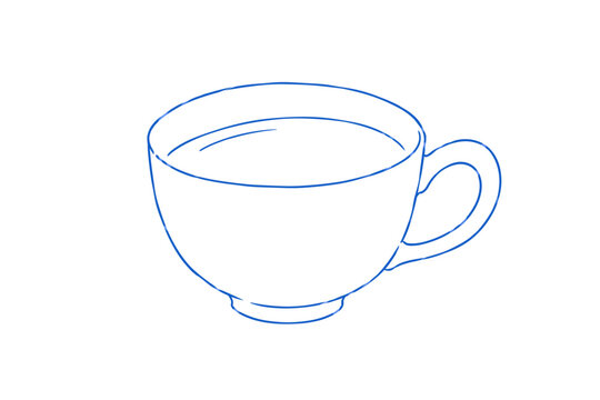 Simple Tea Cup Blue Line Art Doodle Vector Illustration