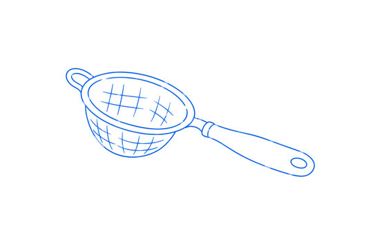 Tea Strainer Blue Line Art Doodle Vector Illustration
