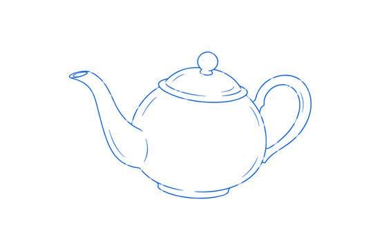 Minimal Blue Line Art Teapot Doodle Illustration