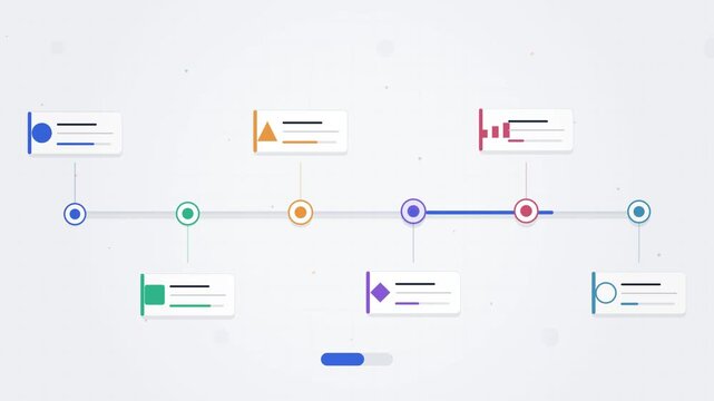 Infographic timeline template with colorful milestones and text boxes for business presentation or project planning on a clean light background