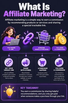 Affiliate marketing infographic with creator and commission icons