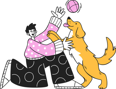 Dog Playing Fetch With Man Cartoon