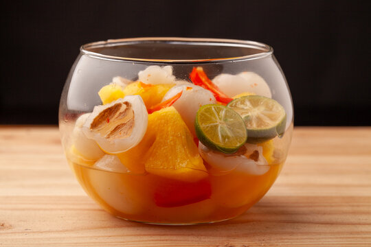 Asinan Buah or Indonesian pickled mixed fruits,Indonesian dessert made from preserved tropical fruits.