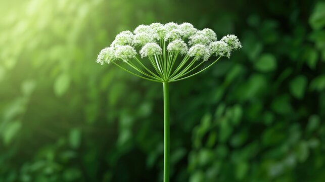 White Angelica flower with green background