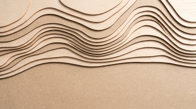 Minimalist architectural site model topography background on cardboard, layered balsa wood contours and kraft paper texture with copy space for sustainable urban design and website header