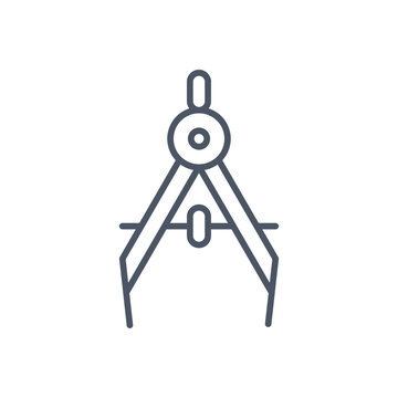Minimalist drawing compass icon for engineering and architecture, technical geometry divider tool vector, professional drafting instrument symbol