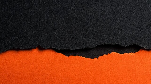 A minimal Halloween background combines smooth charcoal paper with one torn orange corner revealing a deeper black layer beneath, creating a simple graphic composition