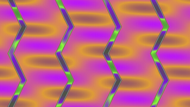 Neon zigzag lines create a seamless retro pattern with vibrant purple and orange hues.