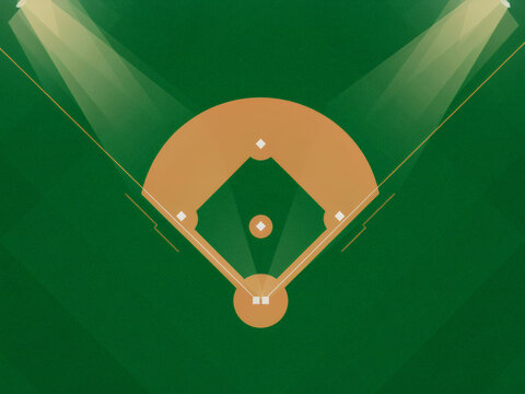 Top down stylized baseball field graphic element with stadium lights