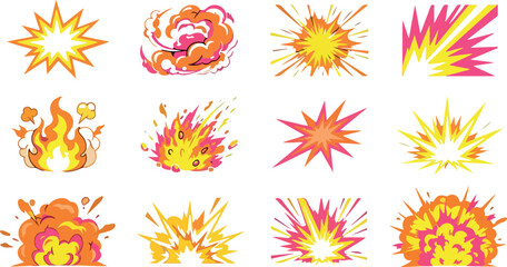 Comic Energy Explosion Cartoon Flame Smoke Clouds Action VFX Vector Set © Mozammal