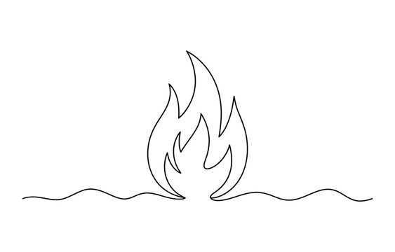 Continuous single line drawing of fire flame