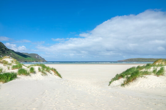Cliffs and white sand at Maghera Beach, County Donegal scenic landscape,Wild Atlantic Way , Ireland