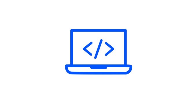Black laptop computer coding icon vector for software development