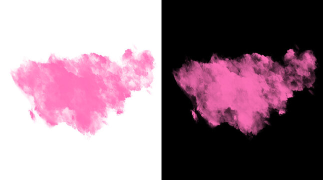 Ethereal pink smoke cloud on black and white backgrounds, abstract rose watercolor splash, atmospheric magenta vapor texture for creative overlays