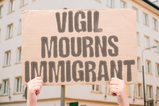 "Vigil mourns immigrant" Neighbors honor slain newcomer quietly. VIGIL. MOURNING. IMMIGRANT. COMMUNITY. CANDLES.