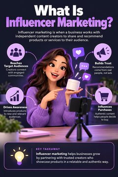 Influencer marketing infographic with creator and camera