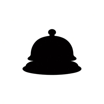 Service bell silhouette on white background, minimalist hotel reception call bell icon, black metal desk bell for concierge and hospitality services