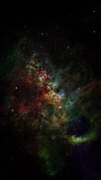 Colorful Interstellar Nebula with Glowing Gas Clouds and Dense Stars