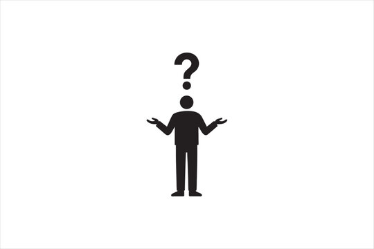Confused businessman icon with question mark in minimal line art style. Vector illustration for business uncertainty and decision concept.