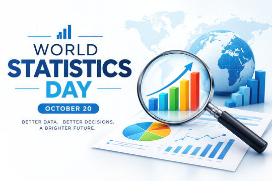 World Statistics Day &ndash; October 20, Data Analysis and Magnifying Glass Chart Illustration