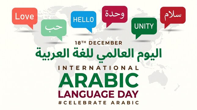 International Arabic Language Day banner with speech bubbles and world